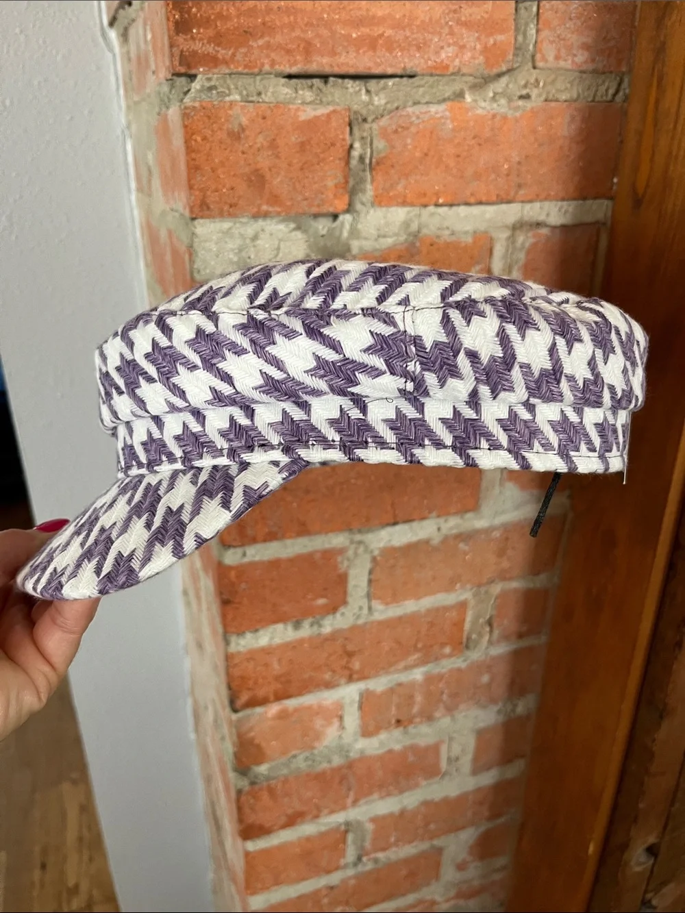 Purple & White Houndstooth Baker Boy Cap